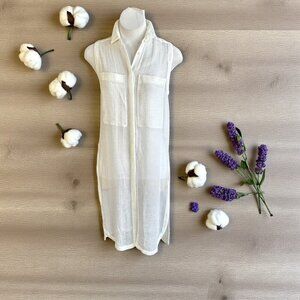 Helmut Lang White Gauze Sleeveless Tunic Side Slits Size Small